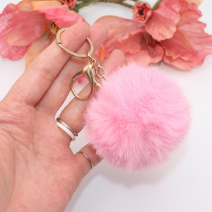 Pink Pom Pom with Gold Claw Clasp